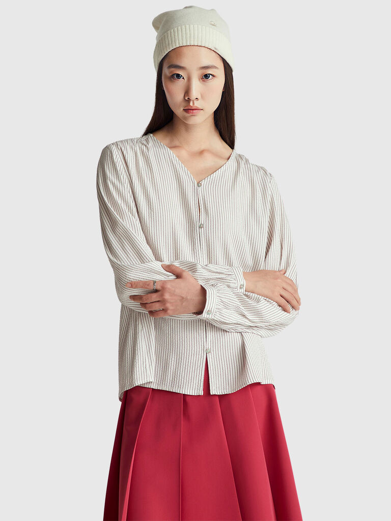 Striped shirt with V-neck