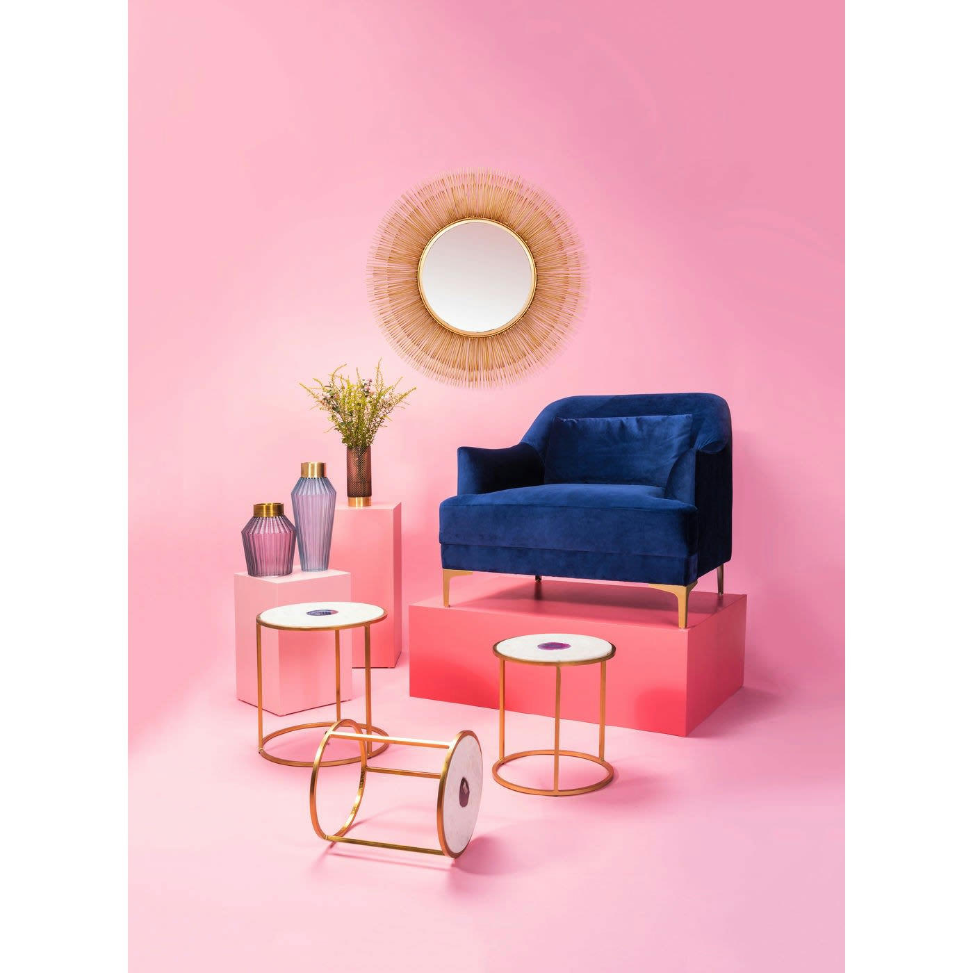 SUNBURST - Miroir rond en métal doré D87