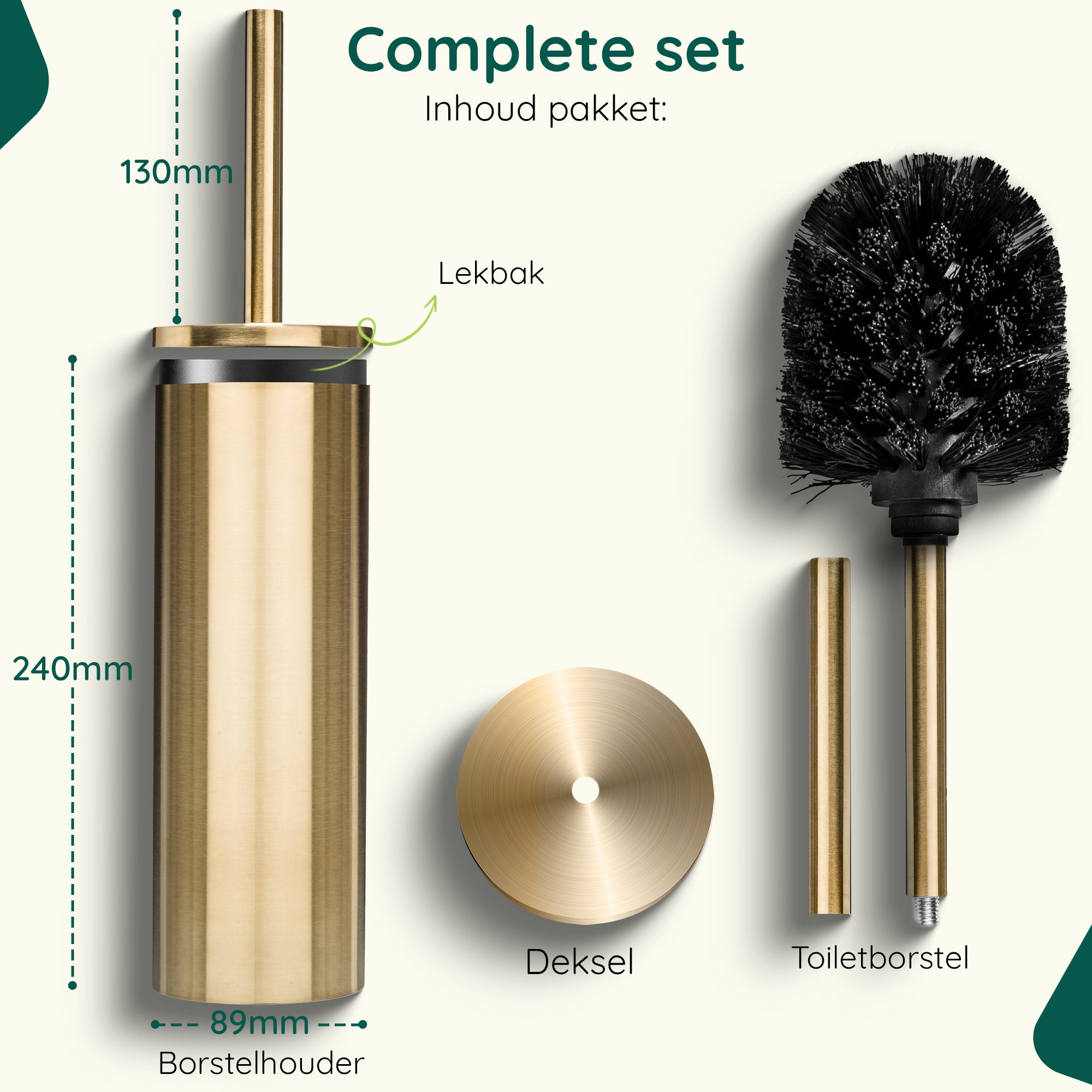 XIVADA Toiletborstelhouder Jara - Vrijstaand - Rvs - Goud