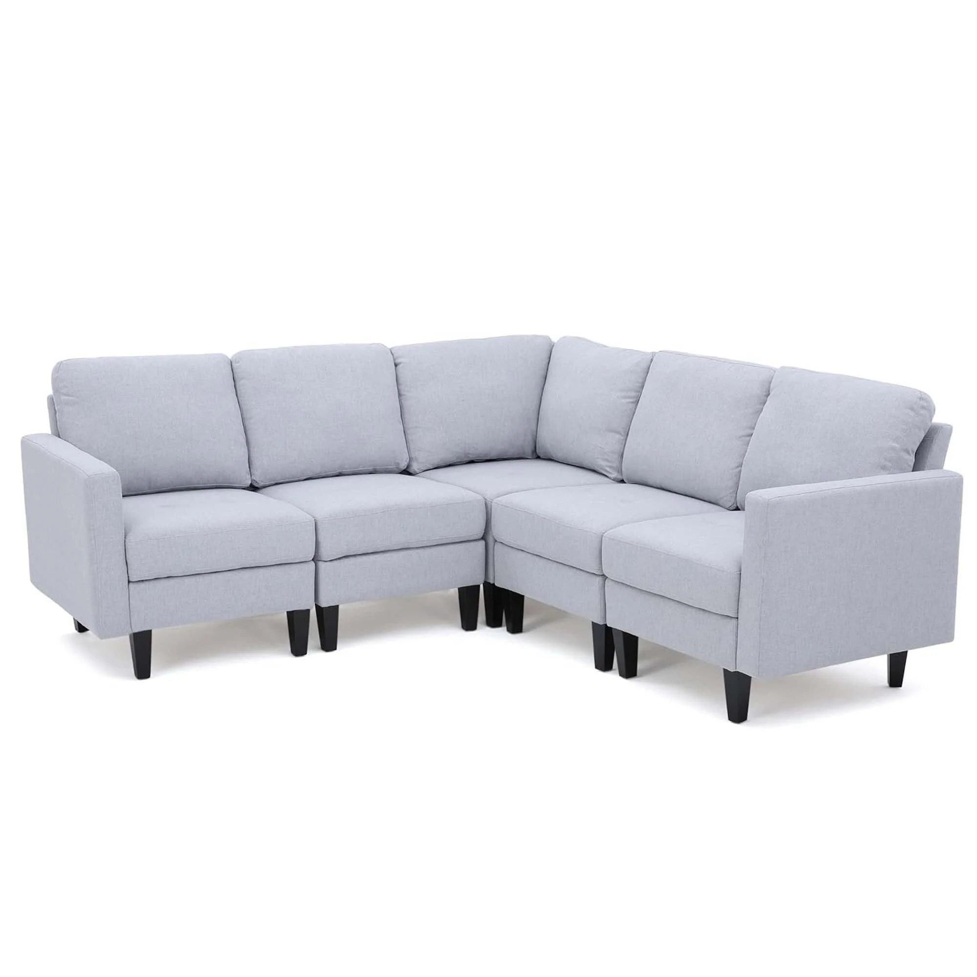 Modern Modular Sectional L shaped Sofa with 5 Pieces and Soft Upholstery and Wooden Legs for Living Room and Guest Room