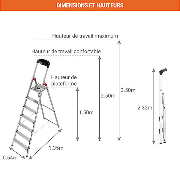 Escabeau 7 marches - Hauteur max. de travail 3.50m - 8507-001