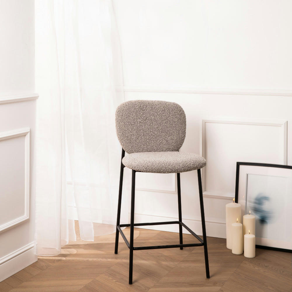 DALBY - Lot de 2 tabourets de bar en tissu bouclette et métal 65cm taupe
