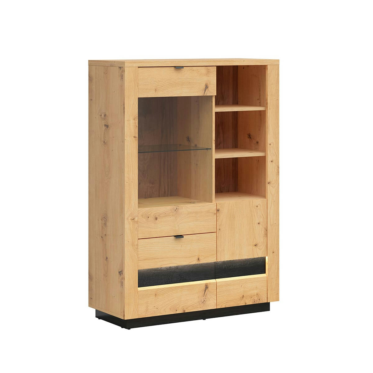 - Vaisselier 2 portes 2 tiroirs avec led naturel et noir