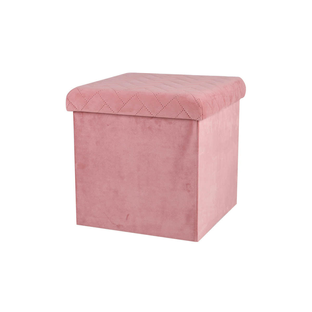 - Pouf coffre de rangement velours rose - 37.5x37.5x37.5cm