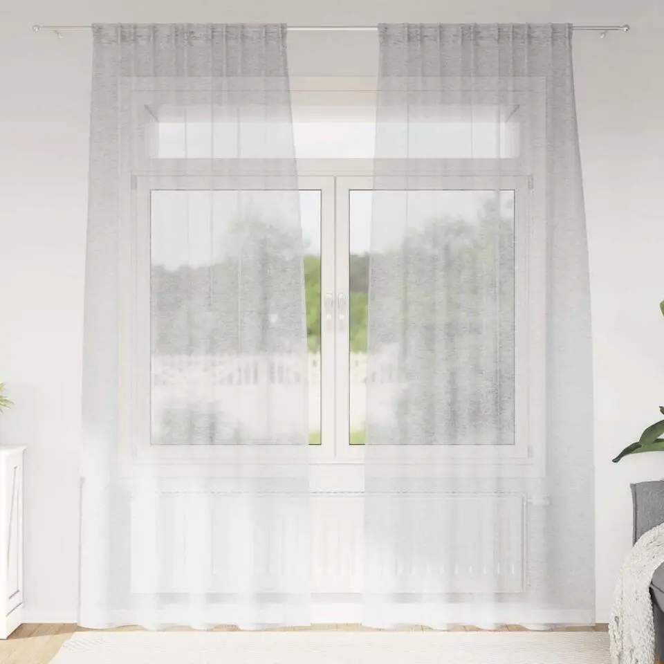 vidaXL Vitrages voor woonkamer - Lichtgrijs - Polyester - 140x225 cm - Set van 2