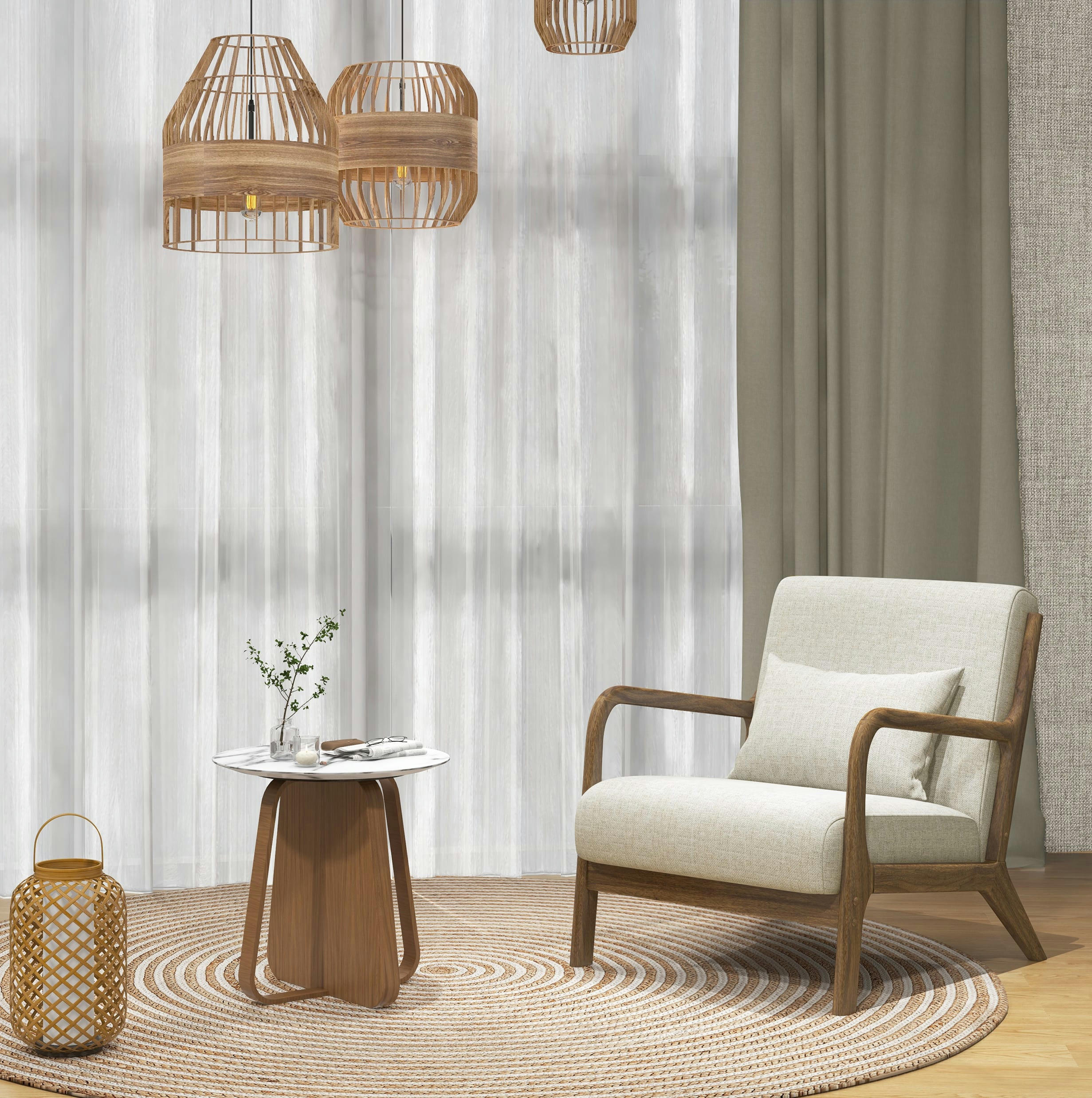 ZACK - Fauteuil coloris Lin et pieds bois teinté noyer