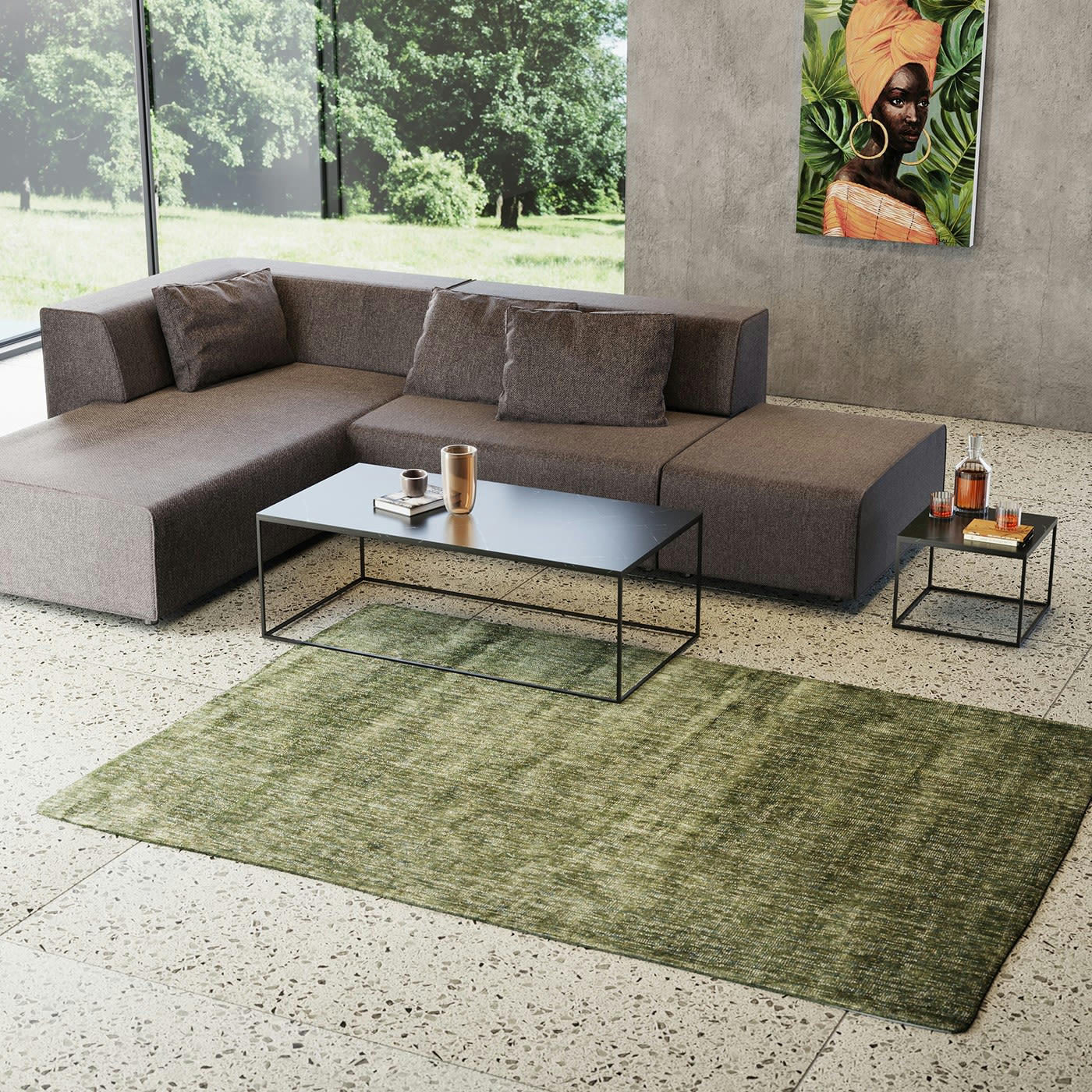 INFINITY DOLCE - Canapé d'angle gauche 4 places en tissu tressé marron