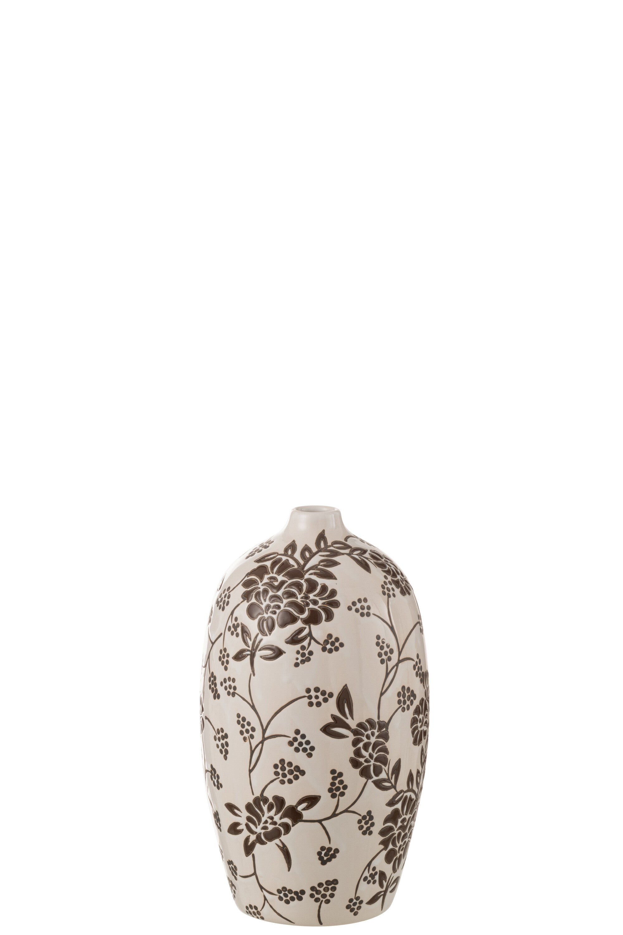 J-Line vaas Zen Ovaal - porslein - wit/zwart - 24 cm hoog