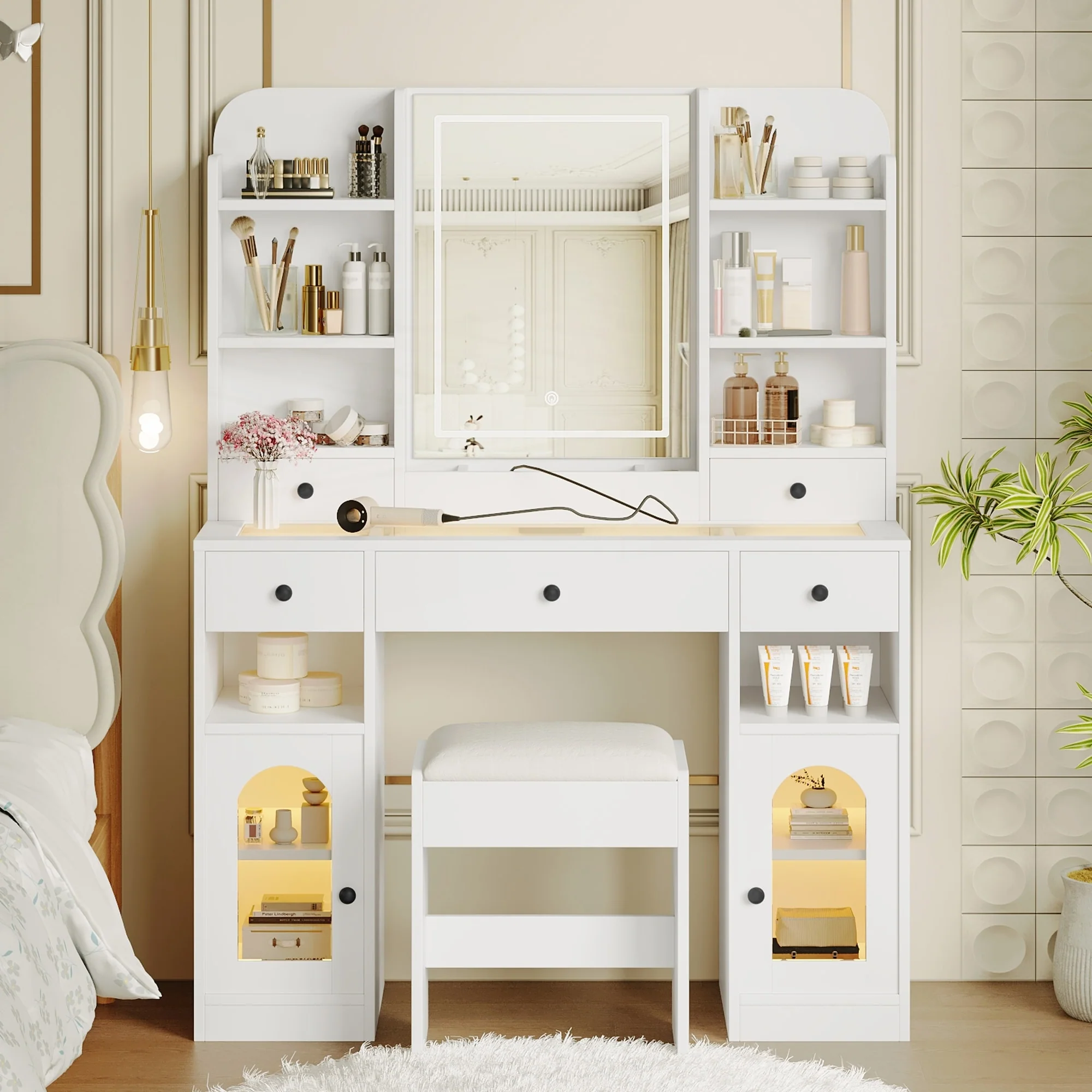 43.2 Vanity Desk with LED Mirror and Lights