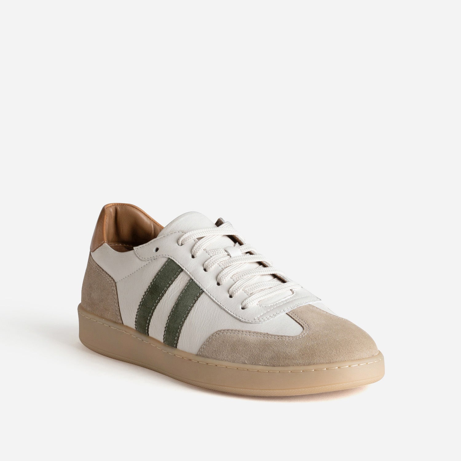 Tennis beige cuir détails cuir velours