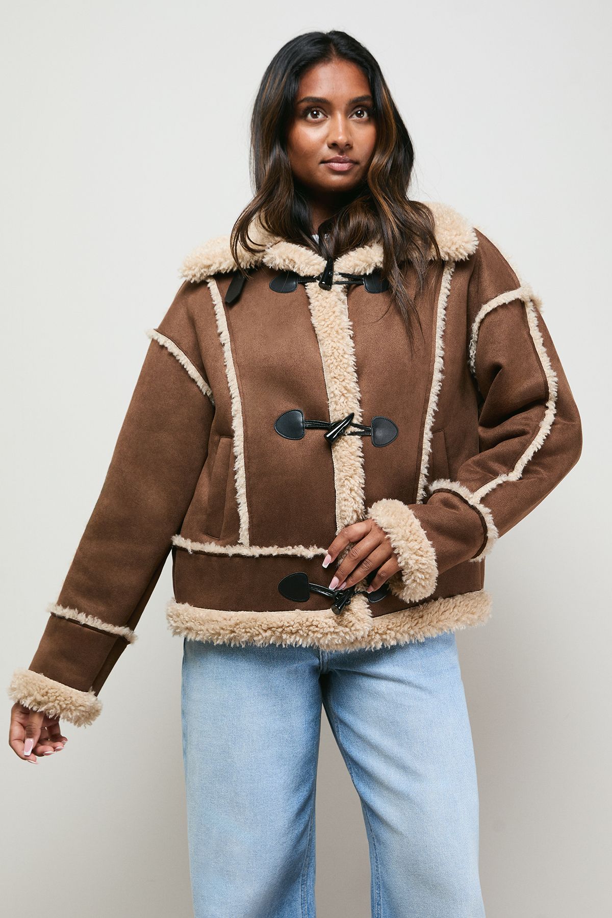 Oasis Shearling Trim Aviator Jacket