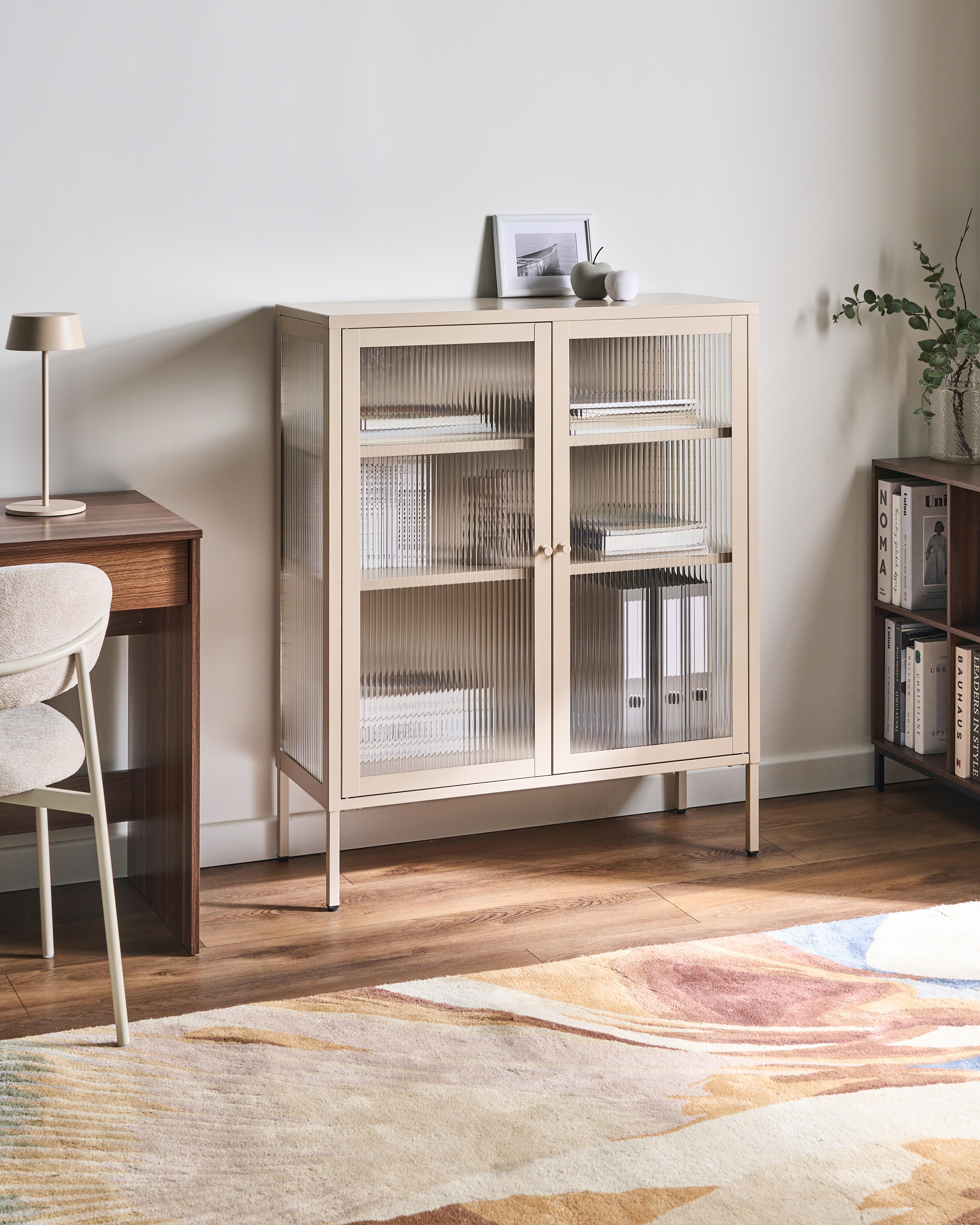 Glass Display Sideboard LERRYN Metal 90 cm Beige