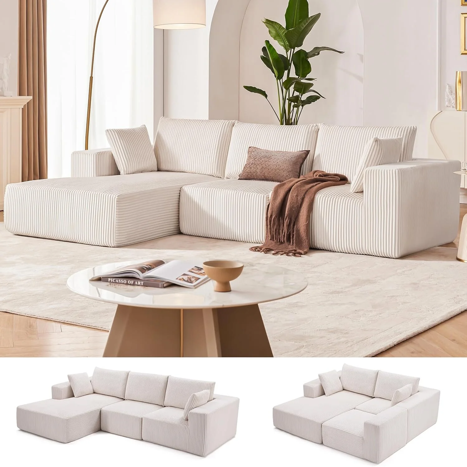 108 Modular Cloud Sectional Sofa - Deep Seat L-Shape Couch with Chaise, Upholstered Living Room & Bedroom Sofa