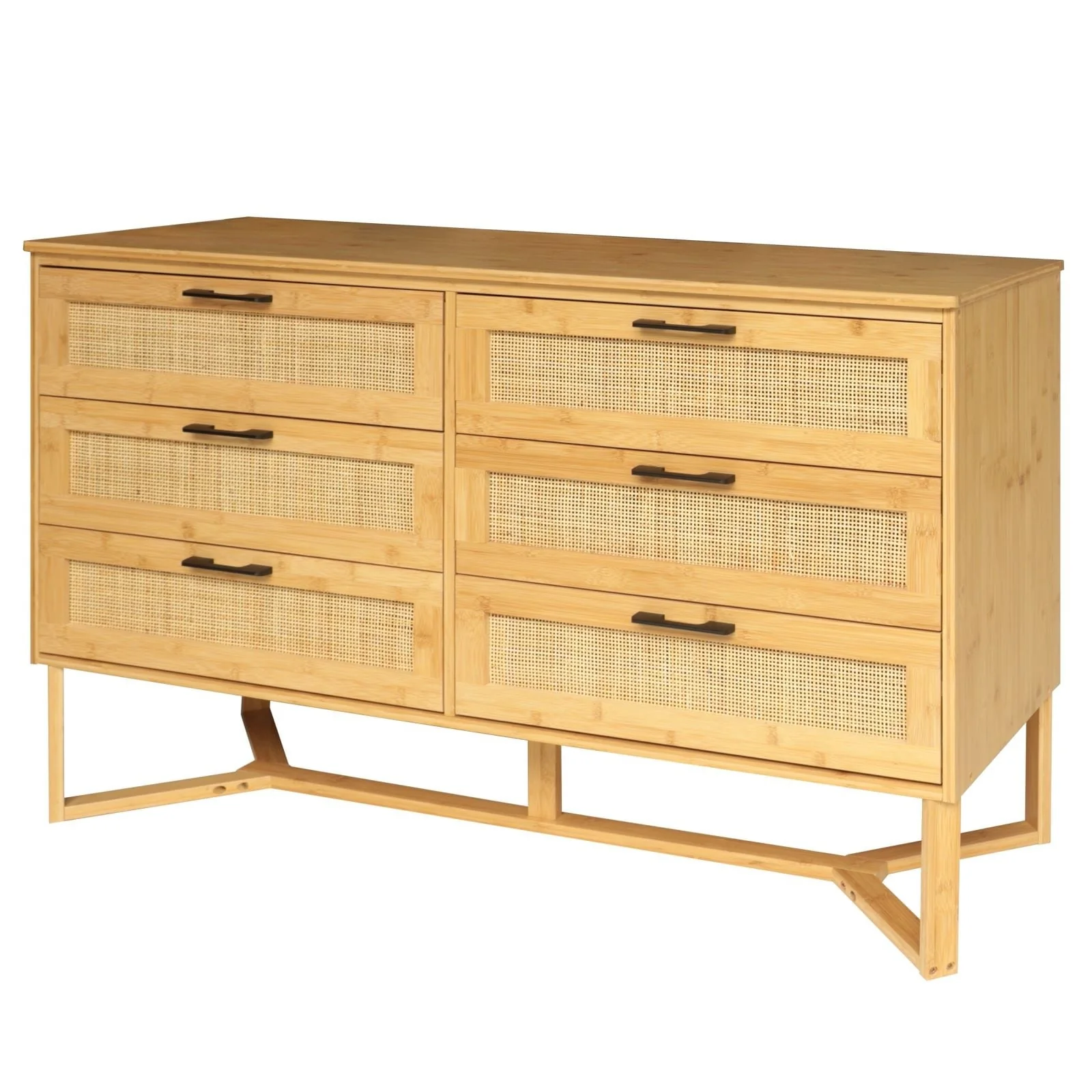 VEIKOUS 6-Drawer Bamboo High Stand Cabinet Dresser Chest of Drawers Long Storage Dresser