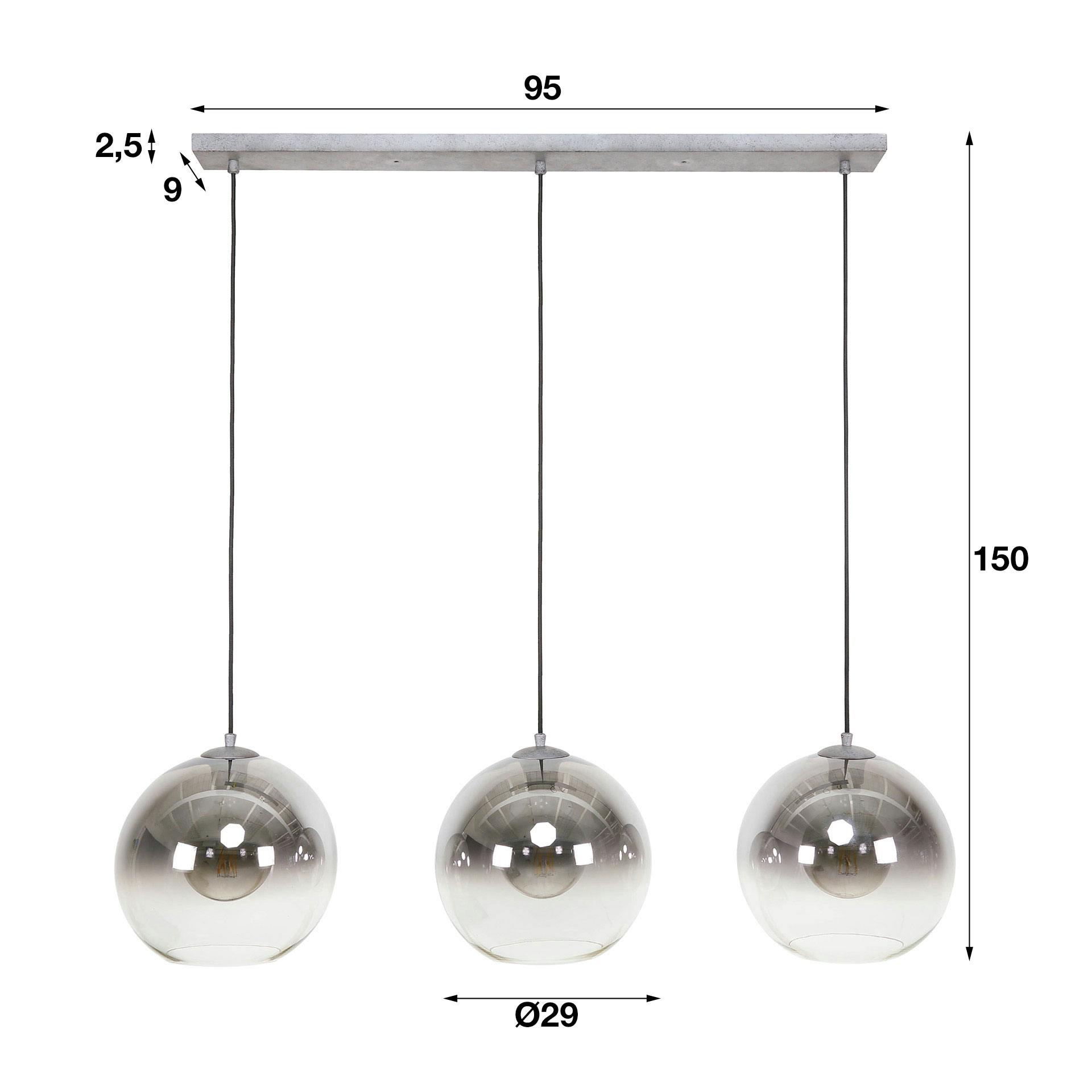 Suspension de table à manger en verre fumé 3 globes XL RALF