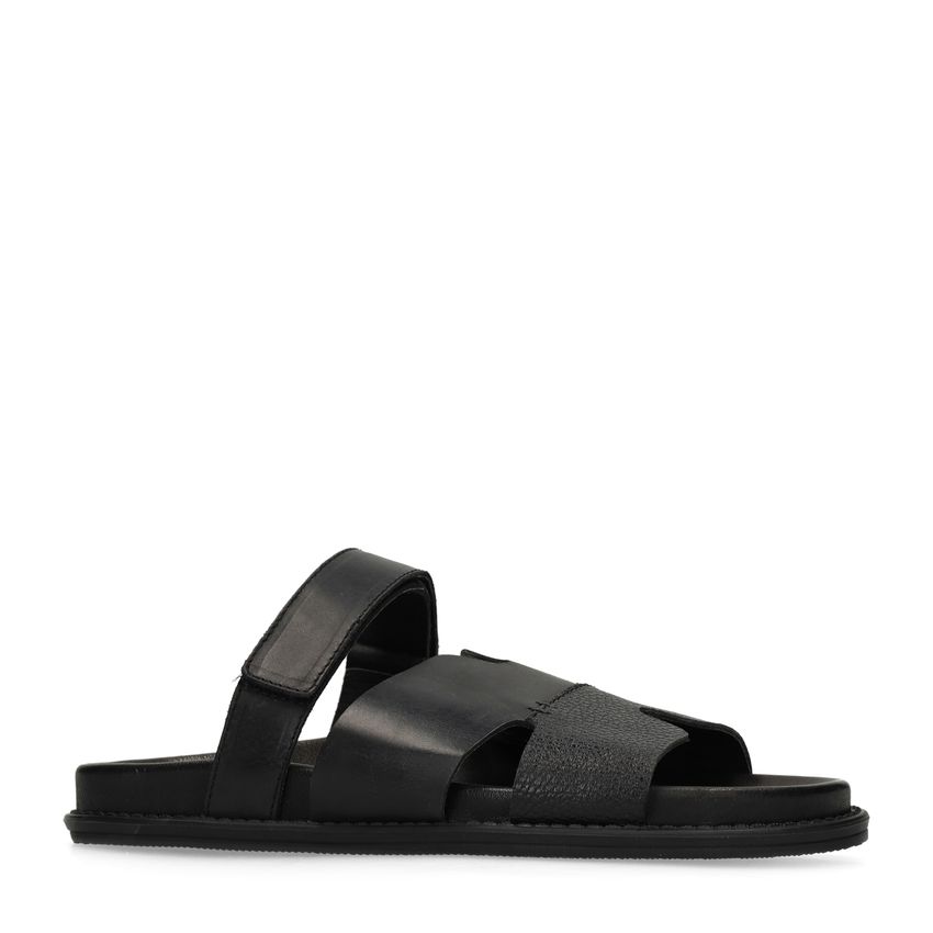 Manfield Zwarte leren slippers