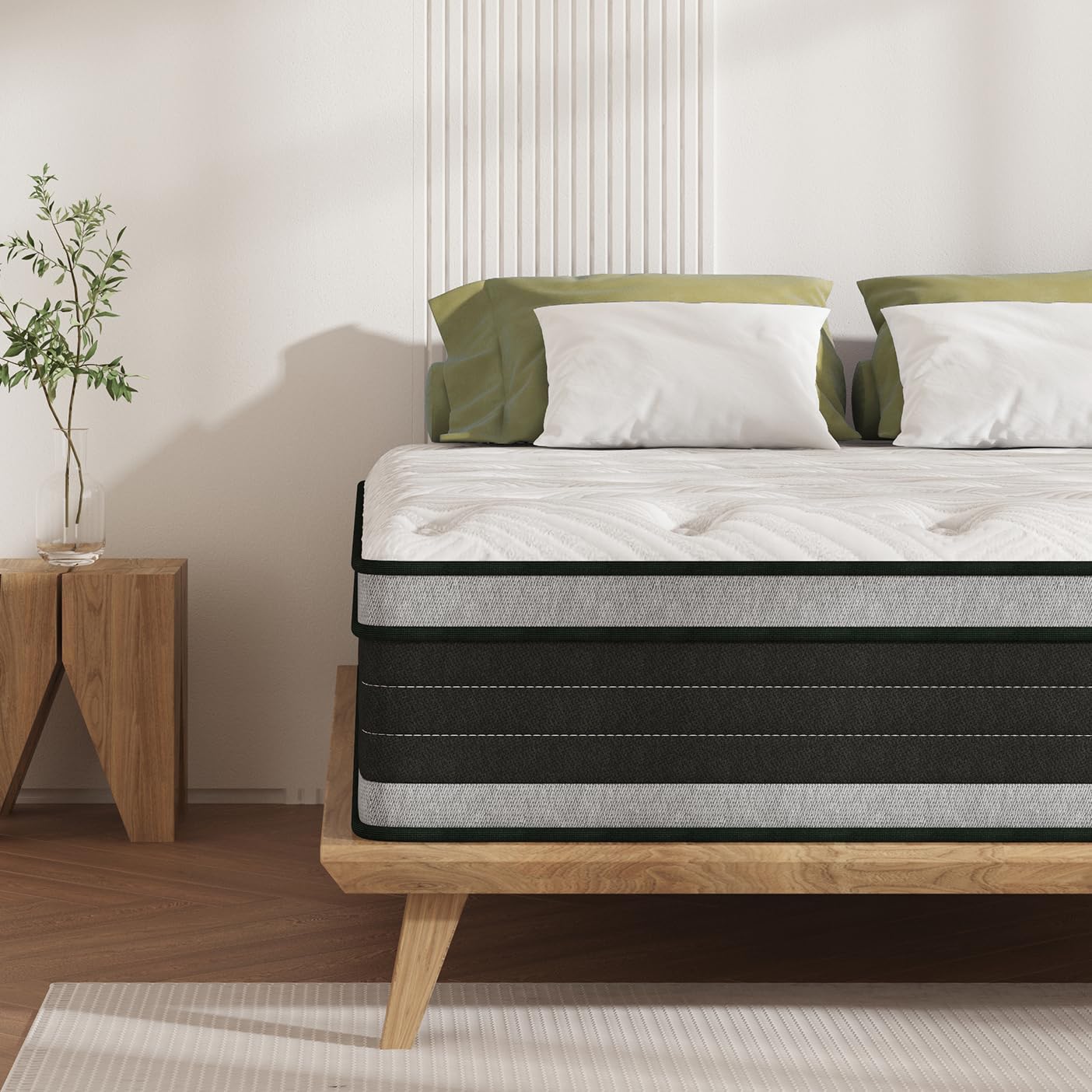 Queen Size Mattress, 14 Inch Hybrid Pillow Top Mattresses in a Box with Gel Memory Foam & Individually Pocket Coils, Medium Firm Mattress for Back Pain, Pressure Relief, Fiberglass Free