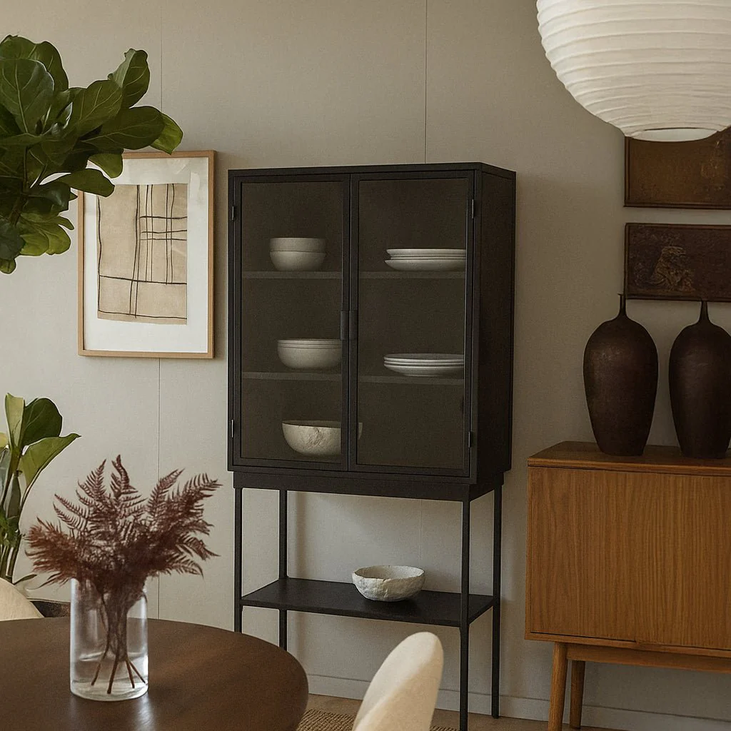 Armário de Metal Preto com Duas Portas de Vidro FUKUI