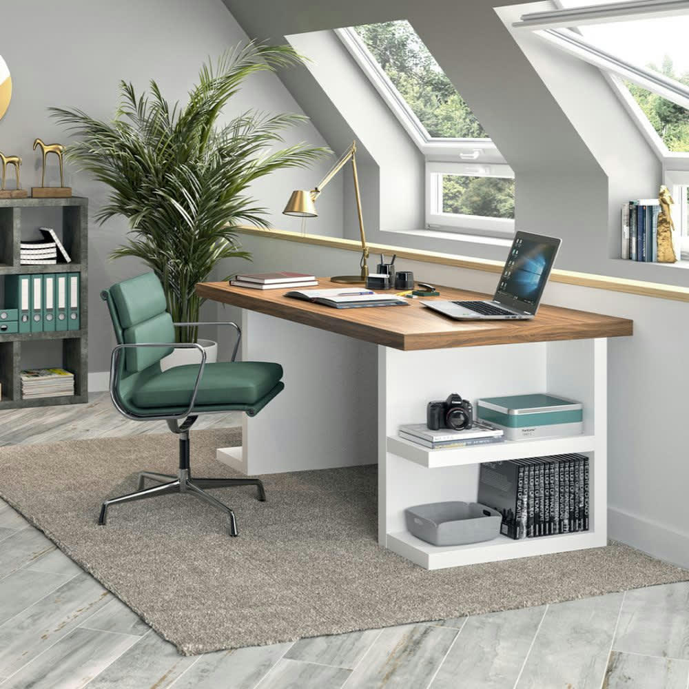 MULTI - Bureau  placage noyer et blanc laqué