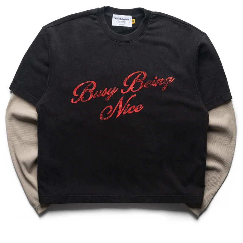 Politics Busy Being Nice Thermal Layered Tee - Black