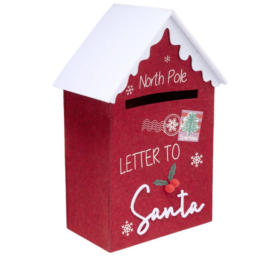 BoÎte aux lettres du Père No&euml;l en feutrine rouge H29cm