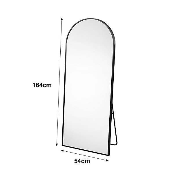 Miroir en Pied Grand, 164x54 cm, Grand Miroir de Sol Pleine Longueur, Suspendu, pour Chambre Salon Entree, Forme Courbée, Gris