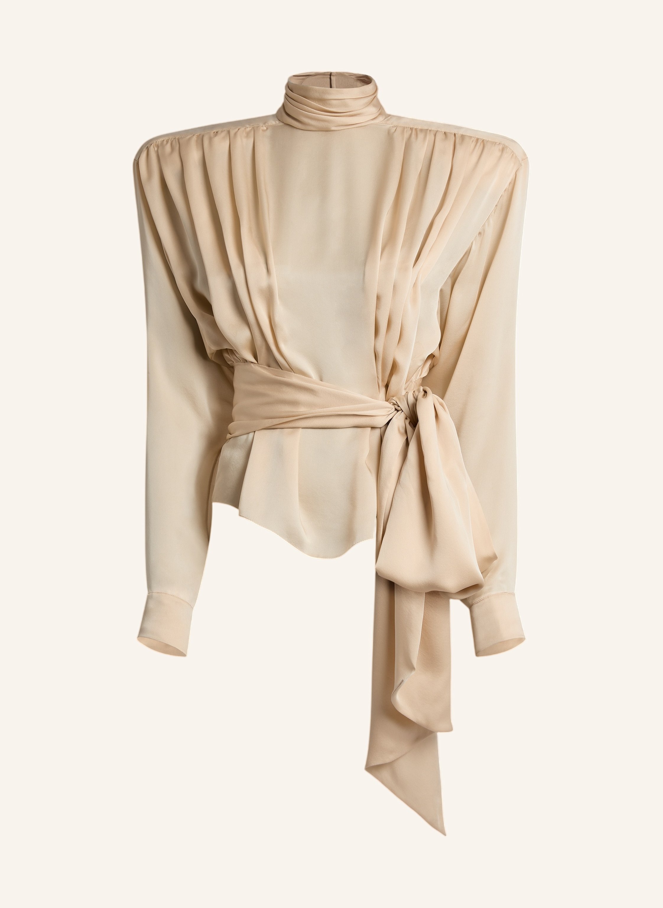 BALMAIN Gebundene Bluse mit Schulterpolstern aus Seidenmusselin
