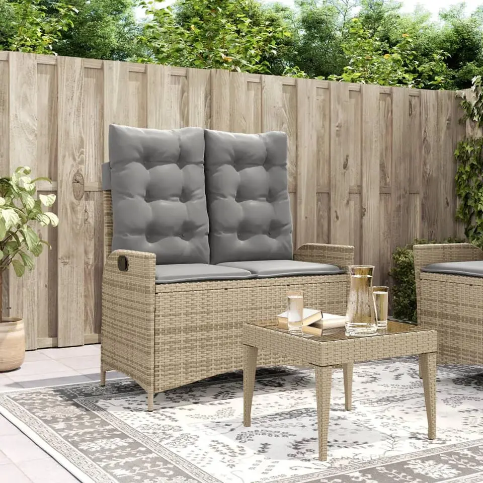 vidaXL - Verstelbare loungebank met grijs kussens - Beige rattan - 104x59x93 cm