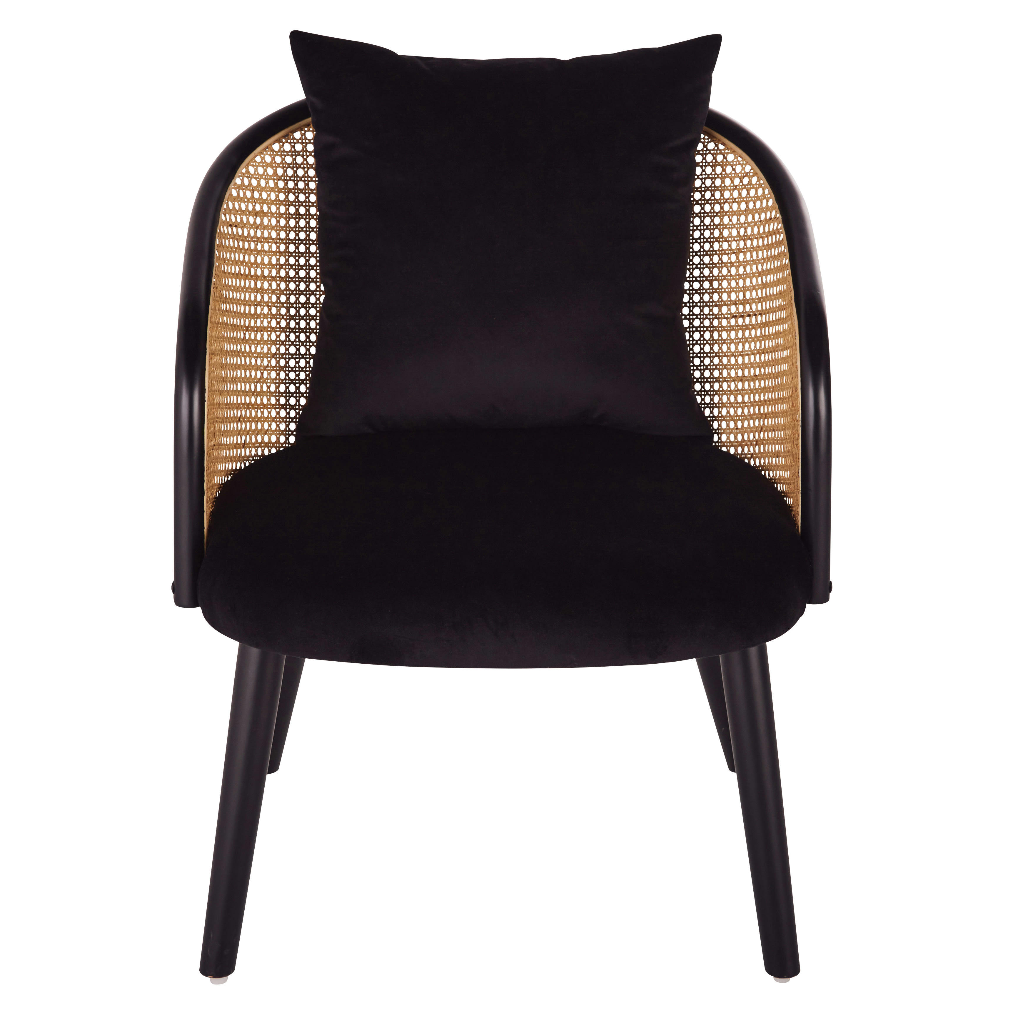 Sockette - Fauteuil en velours noir et cannage en rotin