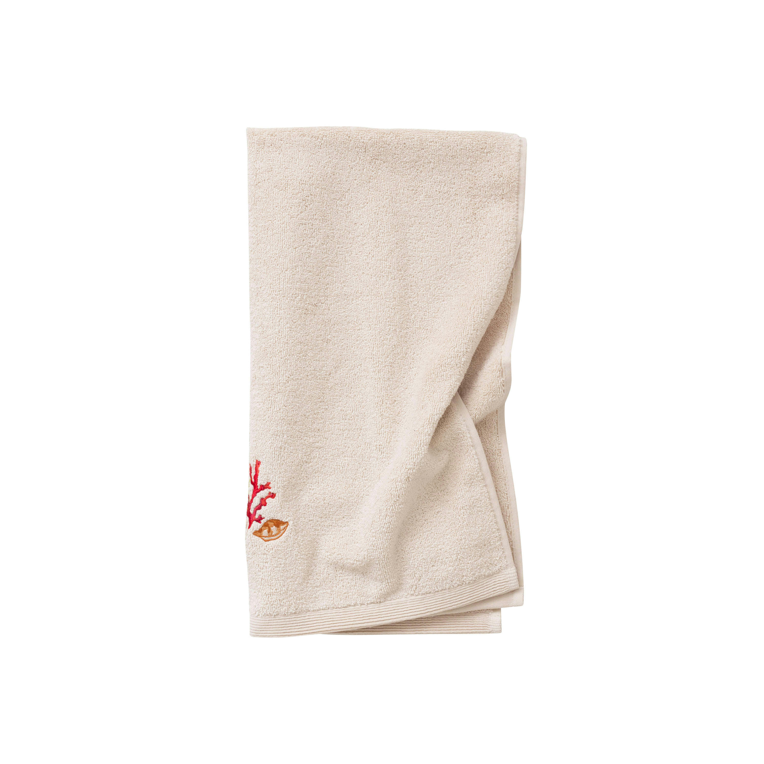 RECIF - Serviette invité coton bouclette brodé beige 30 x 50 cm