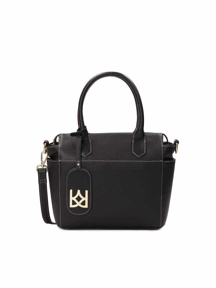 Black handbag with contrasting white stitching