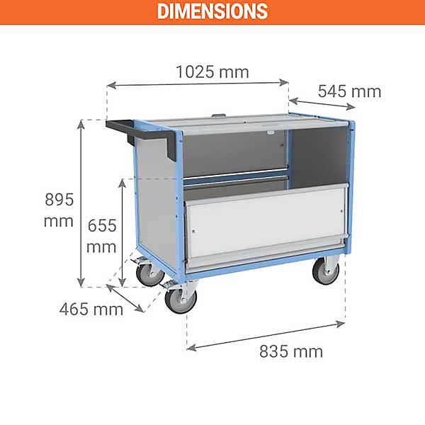 Chariot conteneur industriel fermé pour produits chimiques - Plateau 835x465mm - Charge max 250kg - 800726114