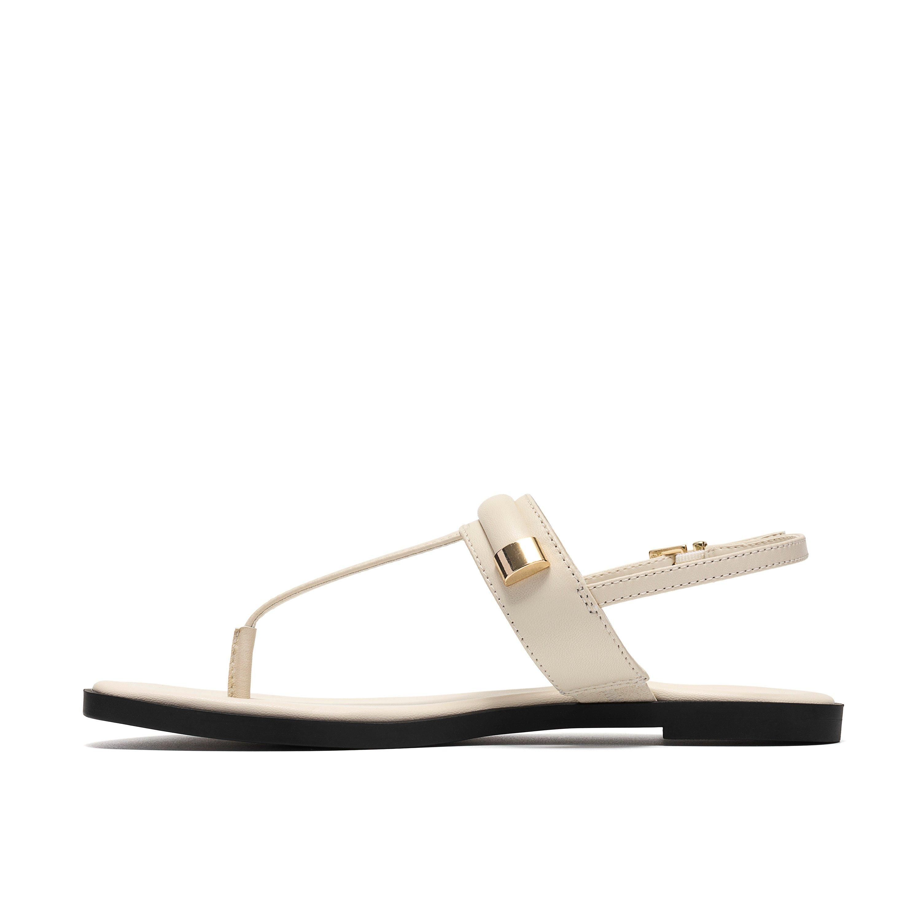 Clarks Erisia Post White Leather Flat Sandals