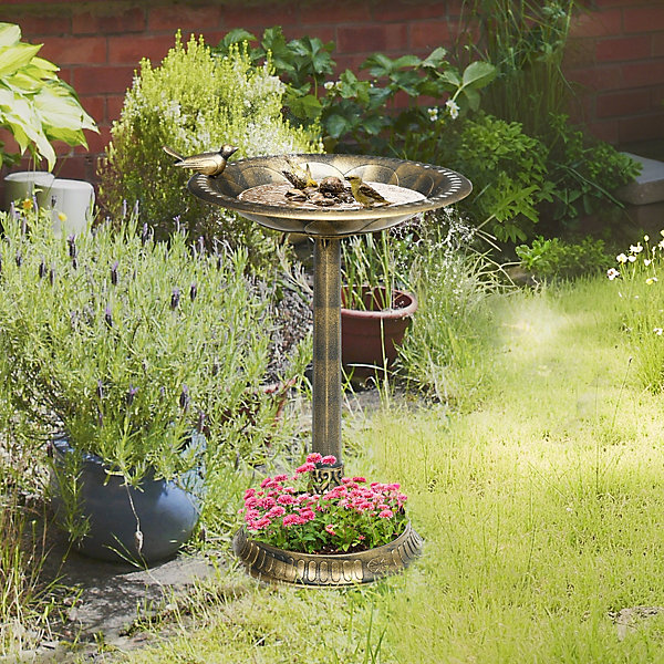Bain d'oiseaux abreuvoir pour oiseaux jardinière 3 en 1 dia. 50 x 72H cm PP bronze antique