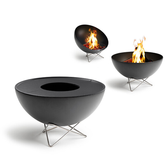 Brasero rond acier émaillé noir Bowl   pied bas   plancha - Höfats