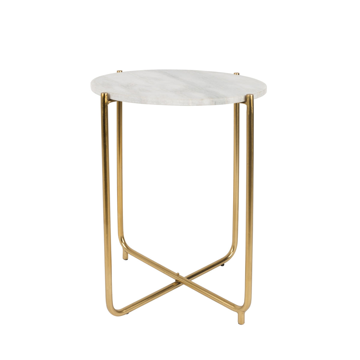 Housecraft Living Timpa Bijzettafel Marmer Rond 44x44 cm Wit/ Goud