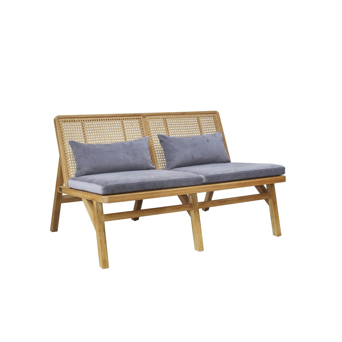 BO PARIS - Banquette en chêne, cannage & velours 2 places gris loup