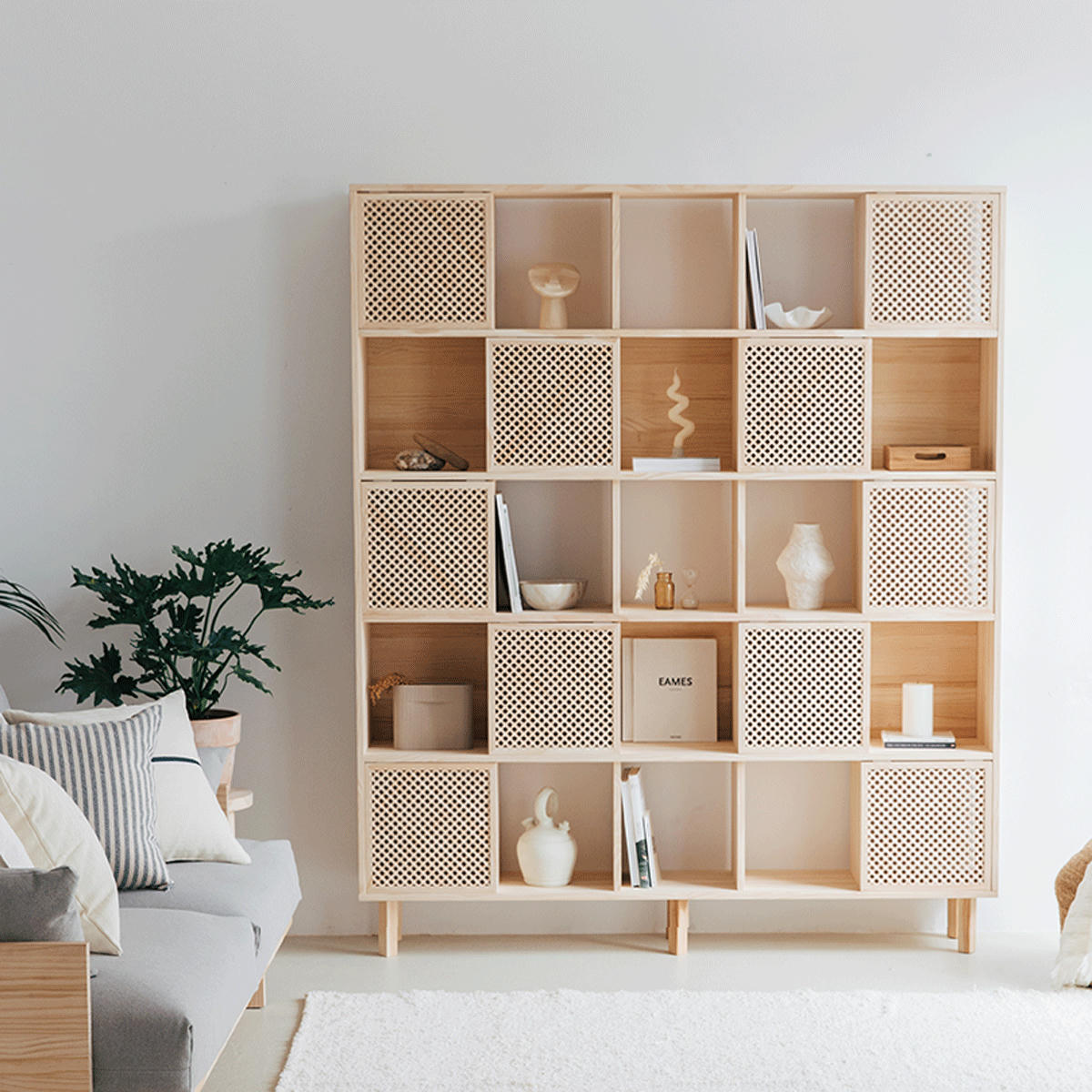 BLAVA - Bibliothèque en bois massif naturel - 10 portes - 160 cm