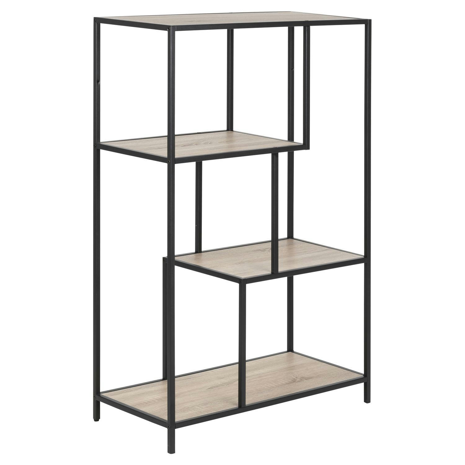 SIREINE - Bibliothèque 3 étagères asymétriques en mdf et métal beige