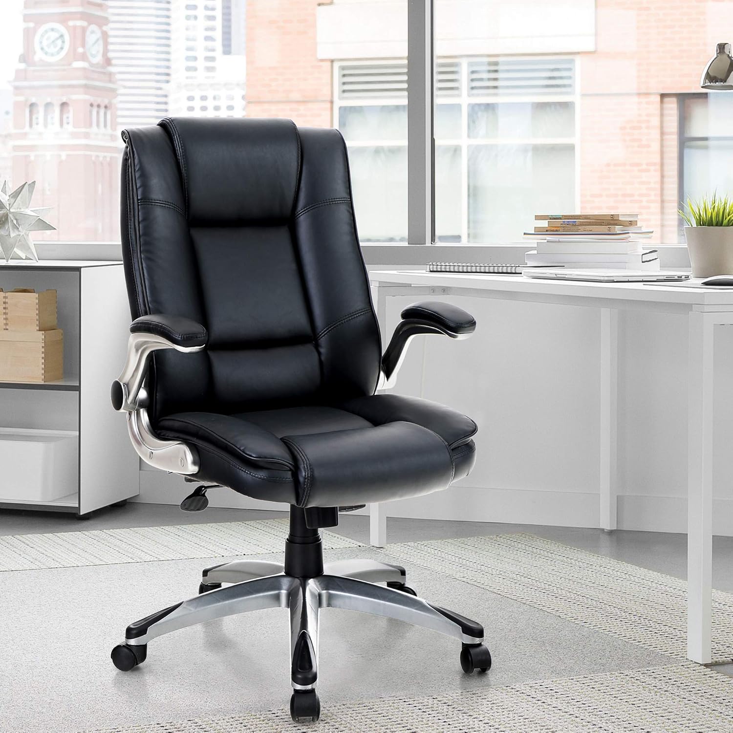 MAISON ARTS High Back Office Chair Desk Chair, Adjustable Ergonomic Massage Swivel Task Chair Computer Chair with Rocking Function and Flip-up Arms, Black