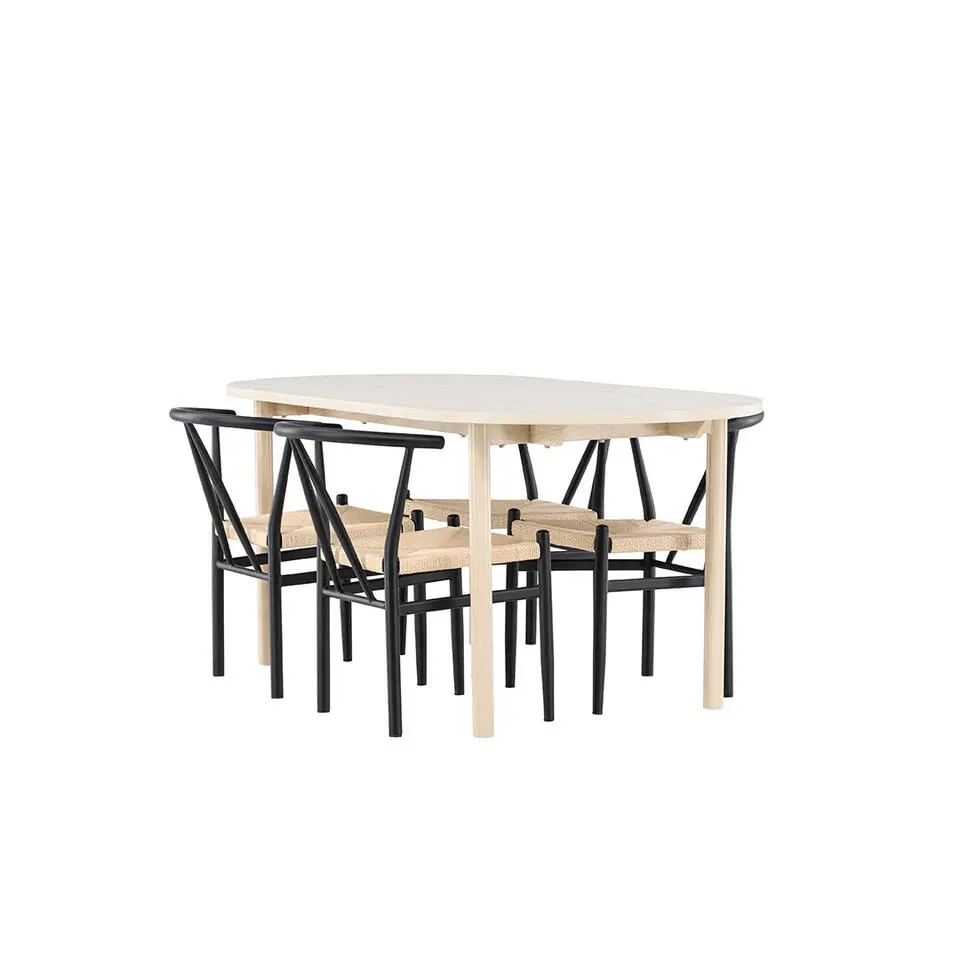 Hioshop Andy eethoek tafel 90x180cm en 4 stoelen met armleuningen stapelbaar