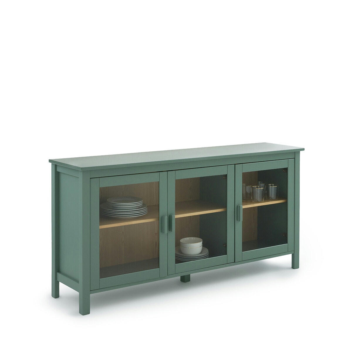 Vitrine basse 3 portes pin massif, L160 cm, Alvina