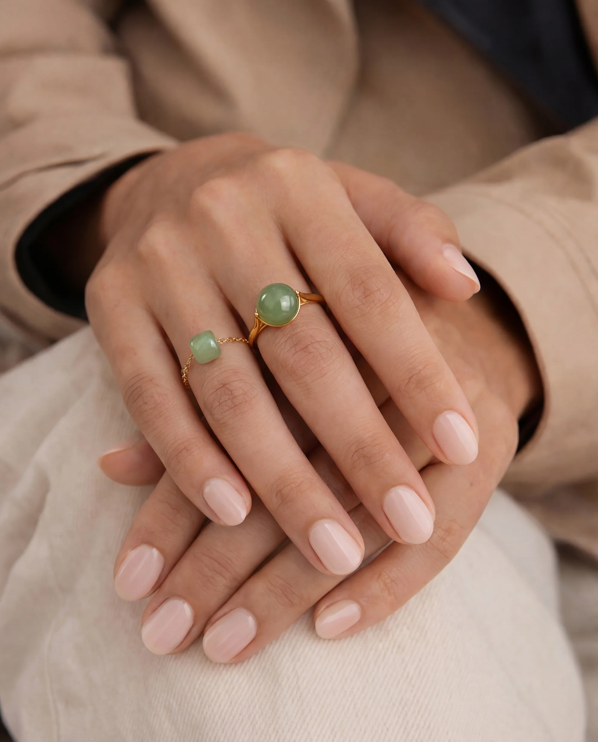 Zodiac collection | Libra — Skinny gold chain jade ring