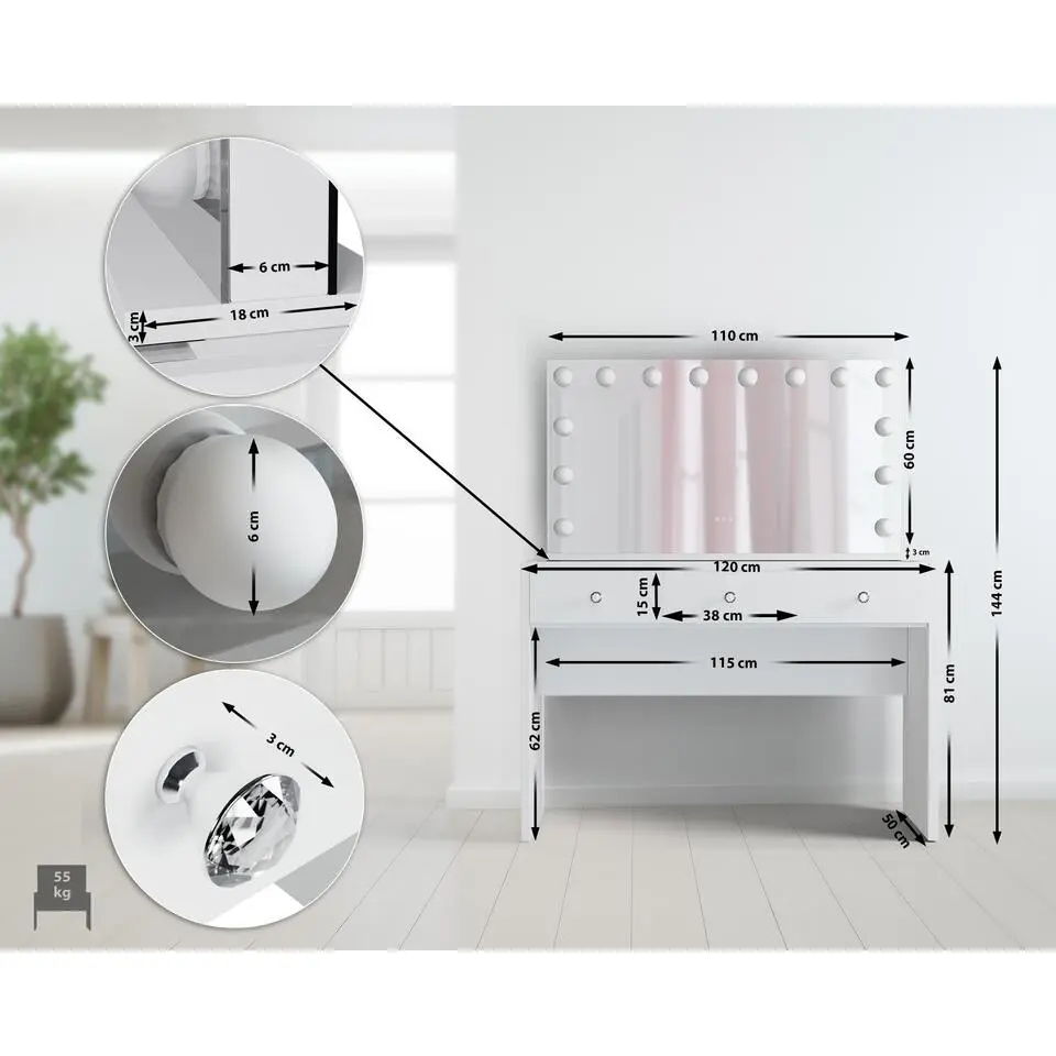 CLP Kaptafel Nettie wit Frame - Hout - wit