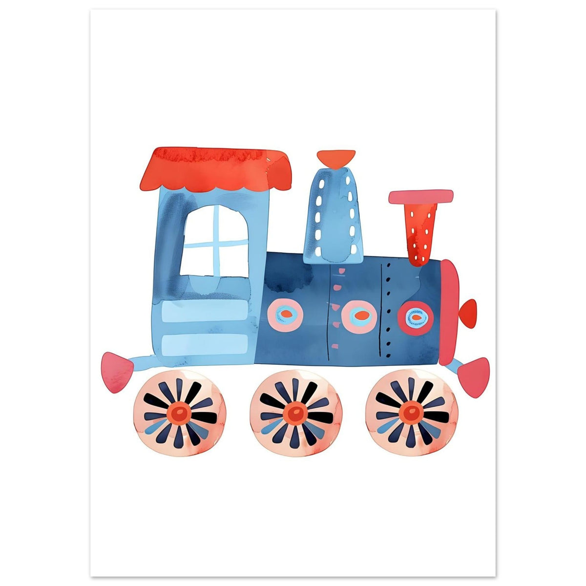 Artfulprints Poster Kleine locomotief  - 50x70 cm - Blauw