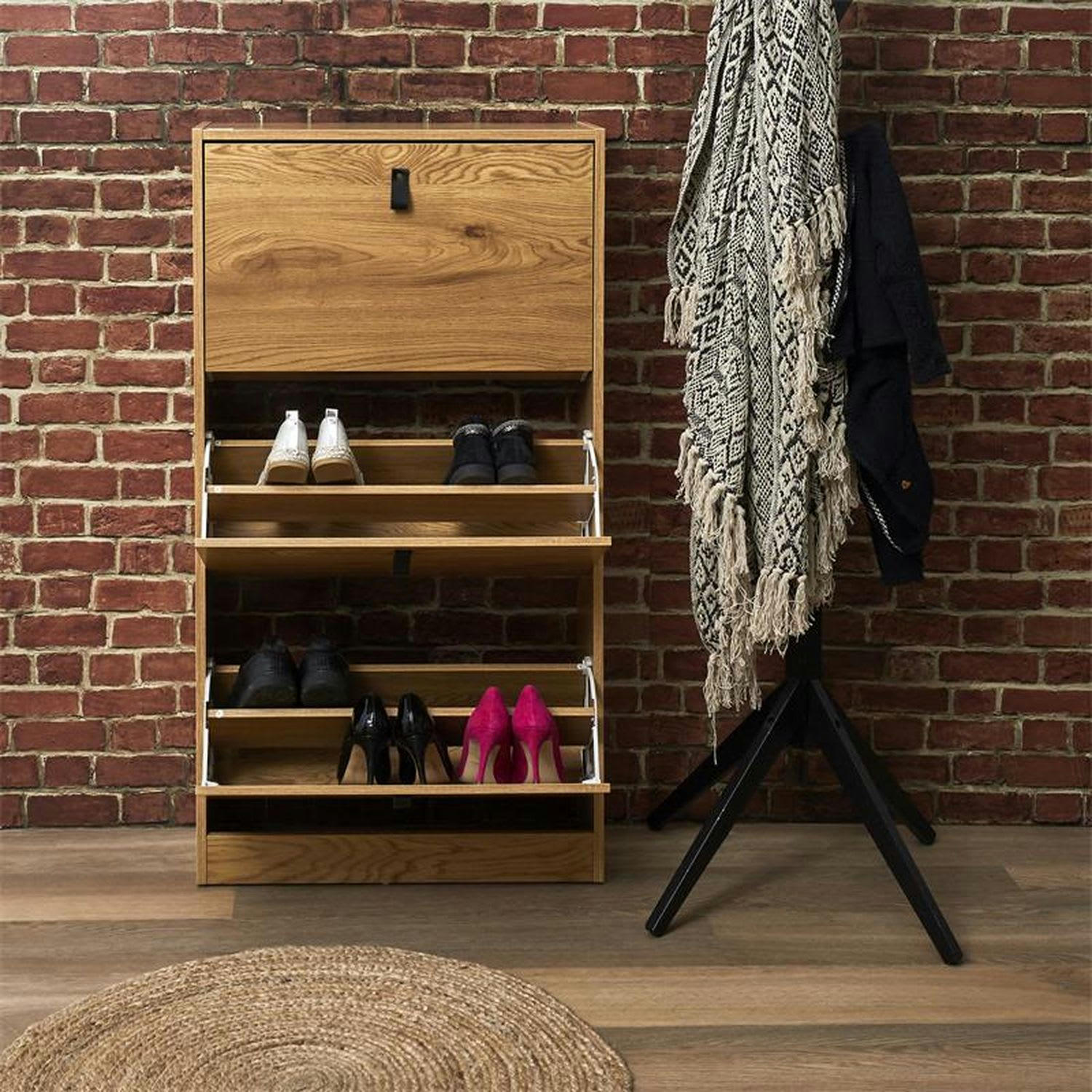 ABBOTT - Meuble à chaussures avec 3 portes effet bois marron