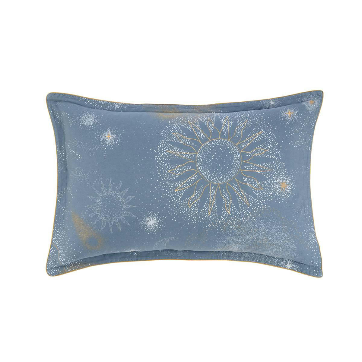 ASTRES - Taie d'oreiller en satin de coton lavé bleu 60 x 70 cm