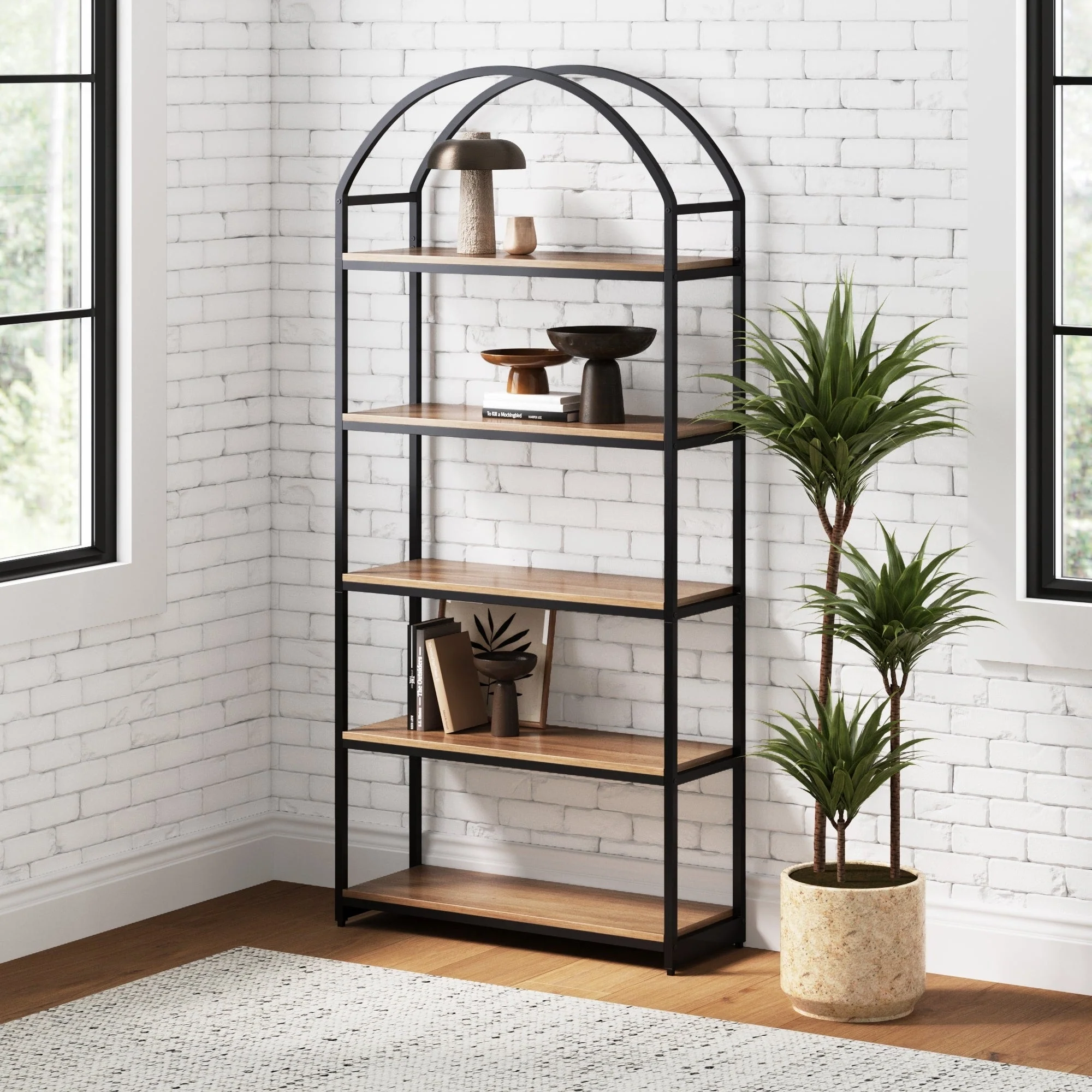 Nathan James Haven 5-Shelf Etagere Bookshelf with Arch Top