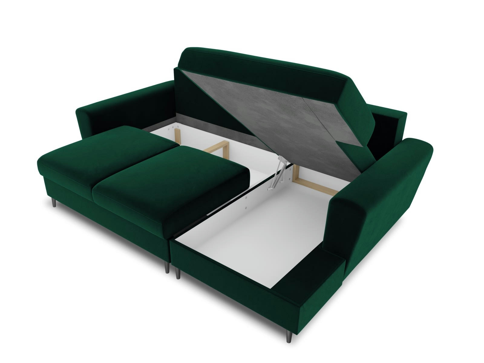 MOGHAN - Canapé d'angle droit 4 places velours vert bouteille