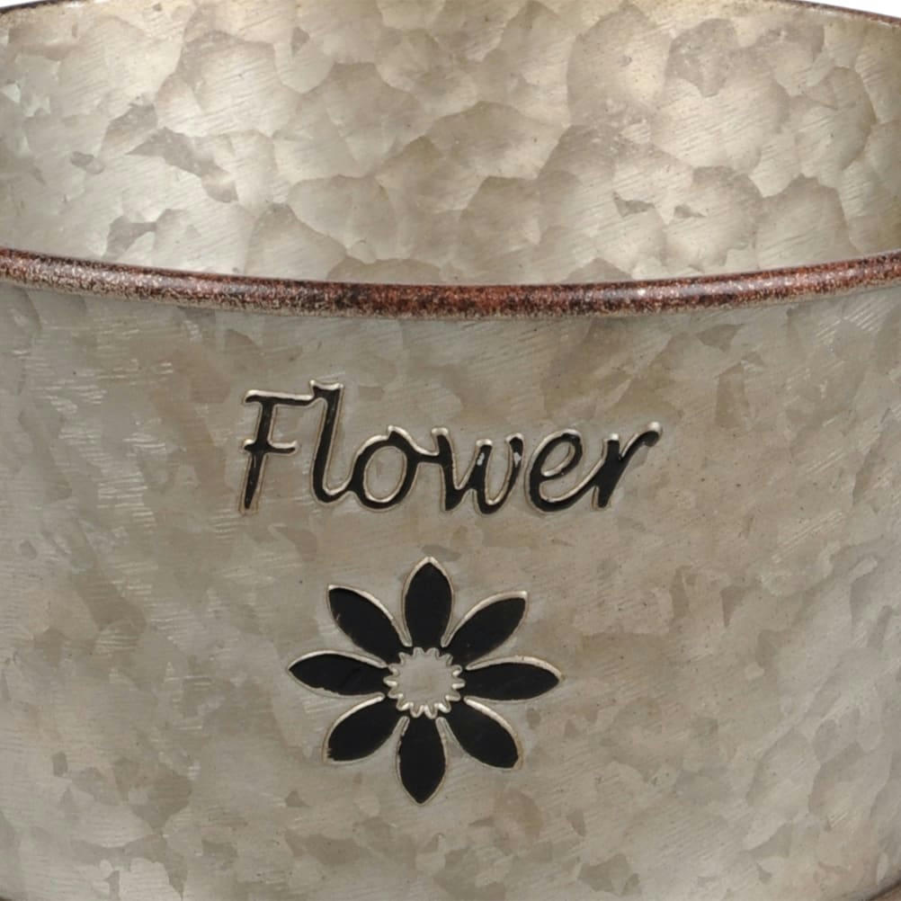 FLOWER - Cache pot de fleurs en métal aspect zinc H9cm